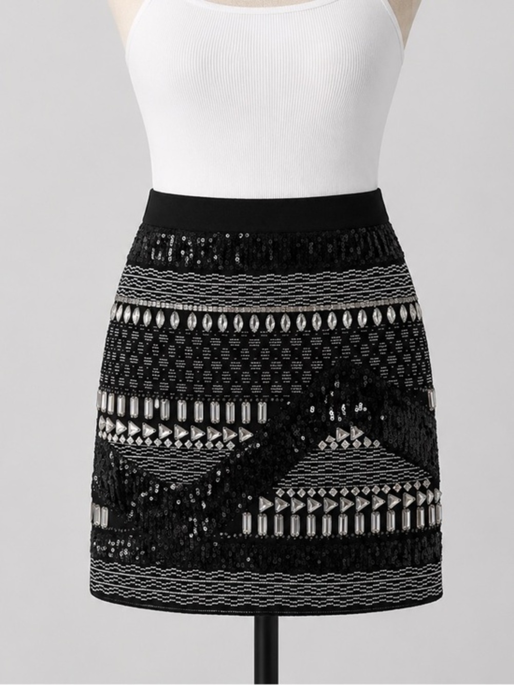 GUESS Marciano Black Sequin & Rhinestone Embellished micro Mini Skirt